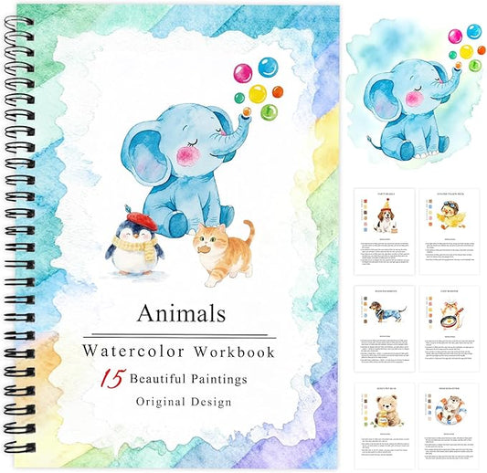 SLWBZ Watercolor Workbooks Coloring Book, Beginner Friendly Painting Kit, Easy Exquisite with Steps, Creative Exploration Watercolor Book for Adults Teens (Elephant, Without Paint)