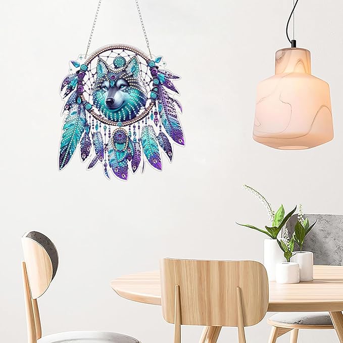 ARPADAMO Hanging Diamonds Art kit for Adult,DIY Wolf Head Pendant Diamonds Painting Art Kit, 7.8x7.8 inch Acrylic Diamonds Painting Board Kit Ornament, Special Crystal Diamond Hanging Ornament