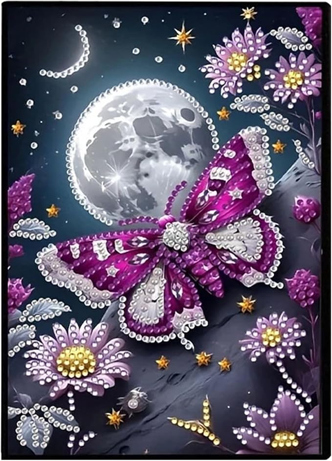 Butterfly Diamonds Painting Notebook for Adults, A5 Diamond Art Journal and DIY Sketchbook, Diamond Art Kit Supplies,Gift for Beginners, Craft Lovers, Artists. (Butterfly)
