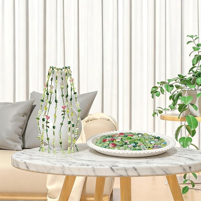 Lyukii Green Glass Beaded Plant Kit, DIY Crystal Leaf Beads for Jewelry Making and Botanical Craft, Unique Gift for Plant Lovers