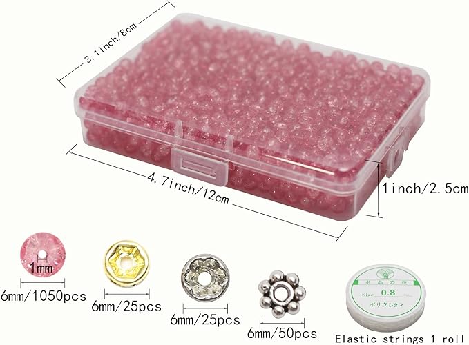 1050pcs Rose Crackle Glass Beads Handcrafted Round Lampwork Smooth Loose Beads for DIY Bracelet & Jewelry Making 6mm