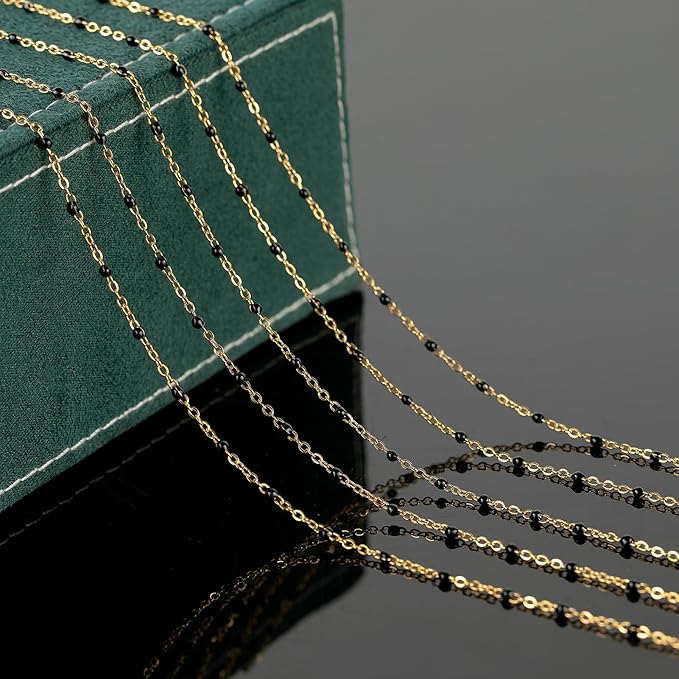 UMAOKANG 10 Meters Gold Plated Chains for Jewelry Making Black Enamel Bead Stainless Steel Link Chain on Spool
