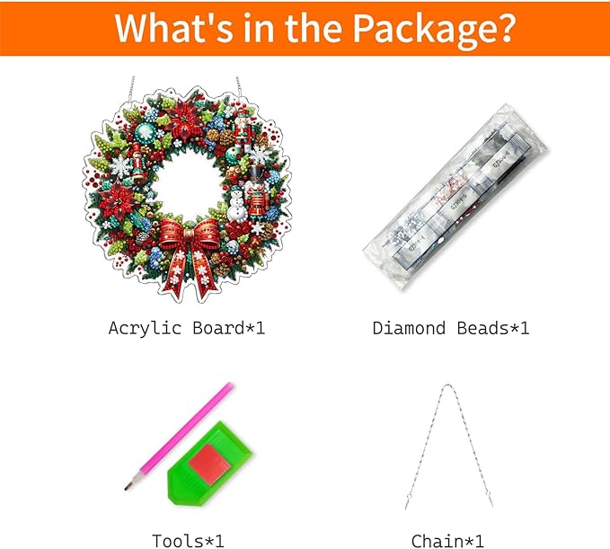 VODAPYC Christmas Wreath Diamond Art Hanging Kit for Adults, DIY Double Sided Special Shaped Diamonds Art Window Pendant Ornament for Home Decor(Christmas Wreath-2)