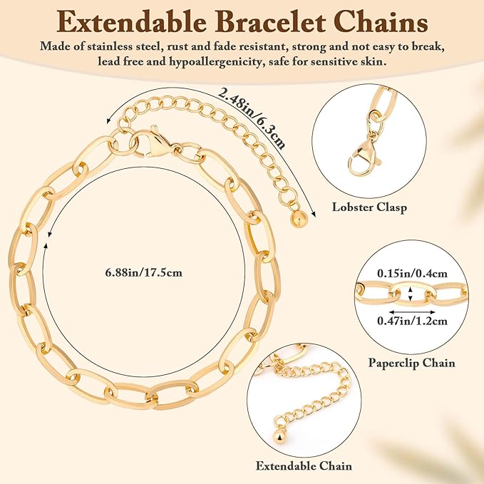 Flasoo 416 Pieces Gold Charm Bracelet Making Kit, Including Paperclip Chain Bracelets, Charms, Jump Rings for Jewelry Making