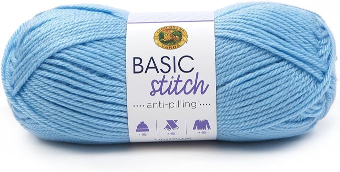 (1 Skein) Lion Brand Yarn Basic Stitch Anti Pilling Yarn, Baby Blue