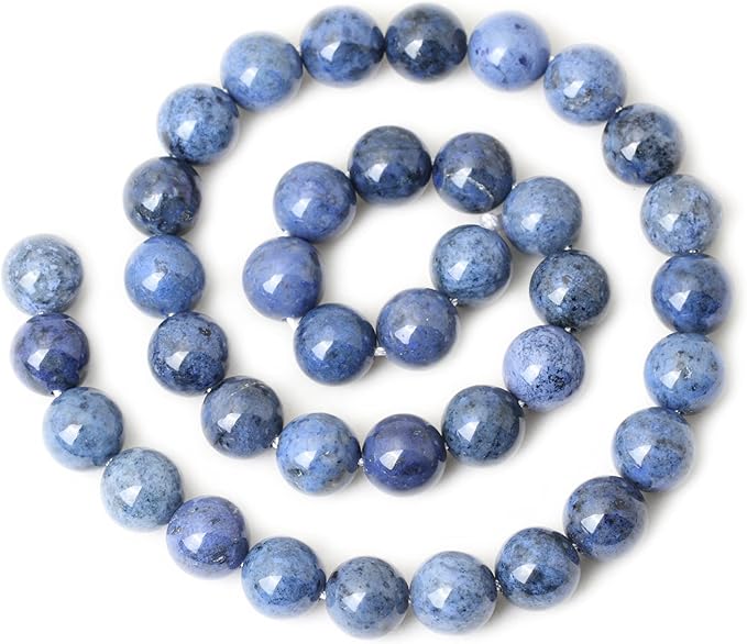 cheavian 35pcs 10mm natural blue dumortierite stone round loose beads for jewelry making diy bracelet necklace materials 1 strand 15"