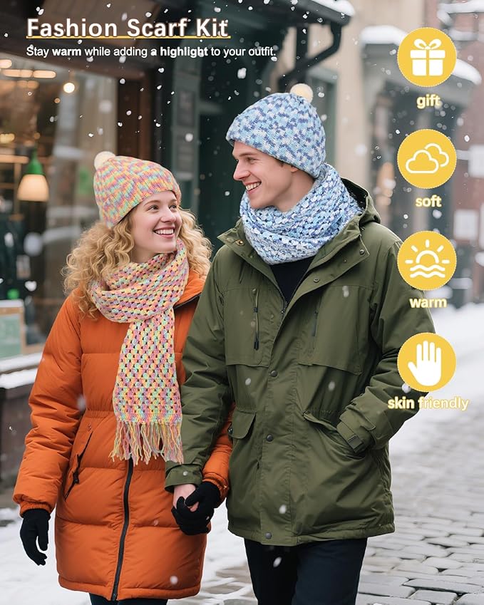 katech crochet kit for beginner-crochet kit for adults - complete set learn to crochet hat, scarf, knitting starter kit with step-by-step instructions 6 crocheting yarn (blue)