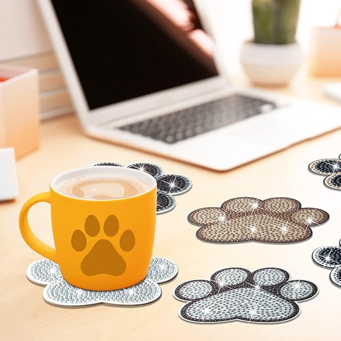 10 Pcs Dog Paw Shaped Diamond Painting Coasters Kits Cat Pet DIY with Holder for Beginners Adults and Kids Art Craft Supplies Gift…