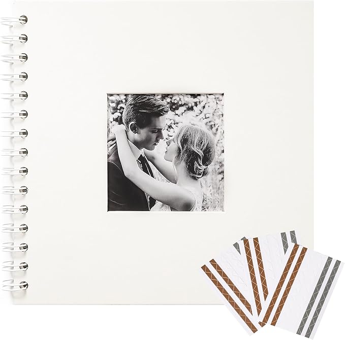 Scrapbook 8 x 8 Inch DIY Square Photo Window + 3 Corner Stickers, Photo Album Hardcover Kraft Paper Cream 20 Sheets/ 40 Pages