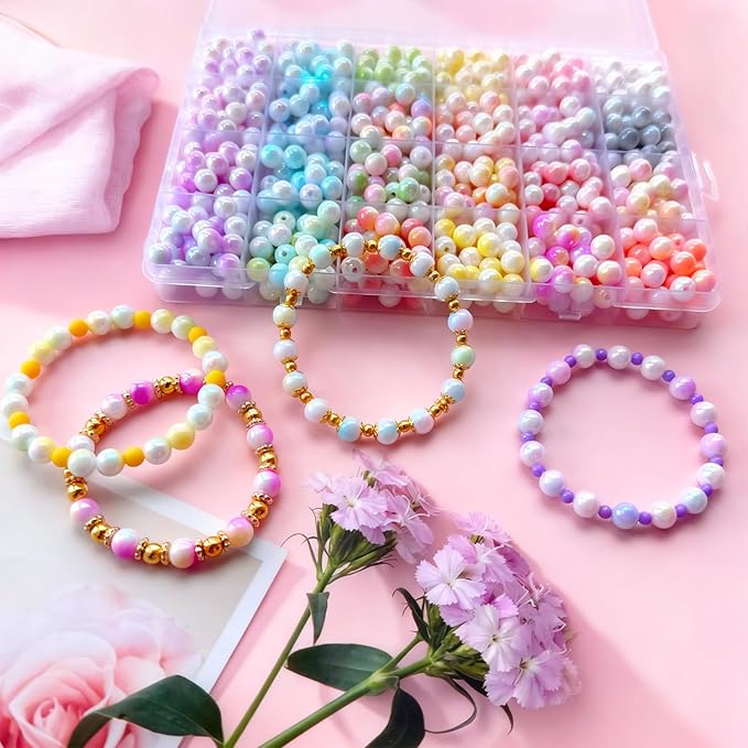720Pcs 8mm Acrylic Round Beads for Jewelry Making, 24 Colors Pastel Two Tone Round Bead for Bracelets Making Kit Candy Plastic Bubble Gum Beads Loose Beads Bulk for DIY Necklace Crafts Phone Charm