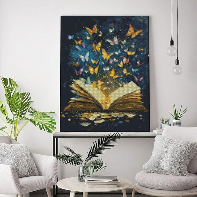 MYBISYMQQ Flower Stamped Cross Stitch Kits, DIY Book Cross Stitch Ornament Kits for Adults Beginners, Counted Embroidery Needlepoint Kits Home Decor 15.7x11.8 inch