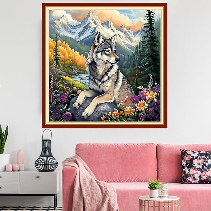 Redxing Stamped Cross Stitch Kits Embroidery kit for Beginners Adults Full Range of Embroidery Patterns Starter Kits DIY Printed Cross Stitch Kits Needlepoint Kits 11CT-Wolf MountainRivers 18x18 inchs