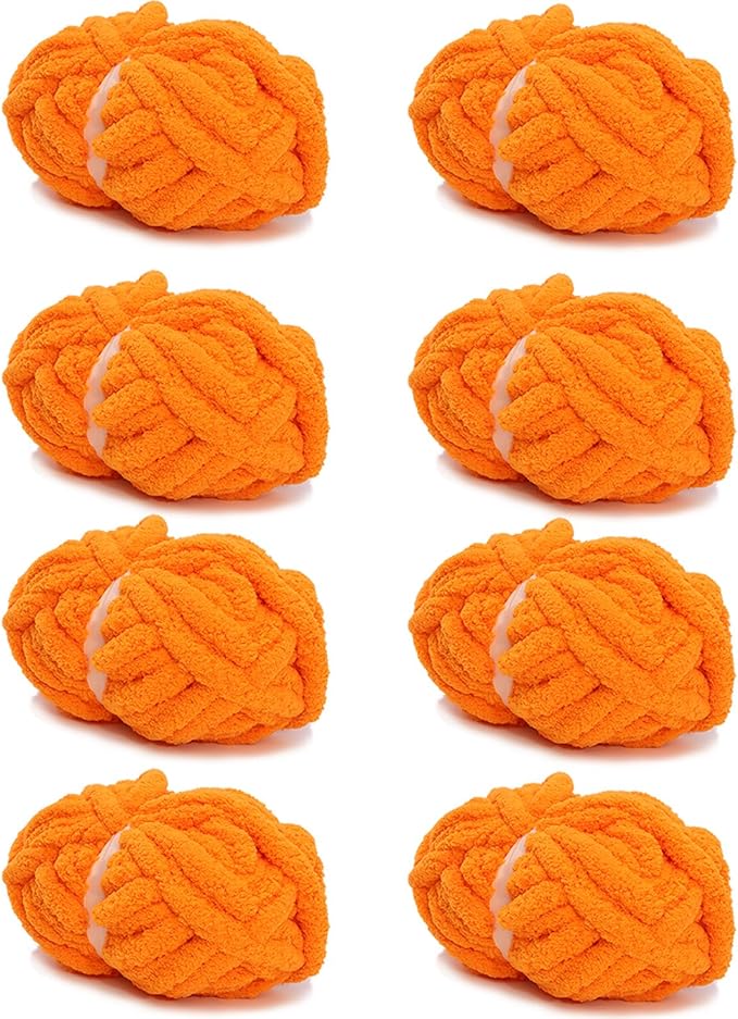 8 Pack Orange Chunky Yarn for Hand Knitting, Chunky Chenille Yarn, Jumbo Big Thick Chunky Yarns for Crocheting, Super Bulky Chunky Knit Blanket Yarns (27.9 yds,7.97 oz Each Skein)