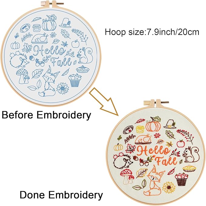 Louise Maelys Fall Embroidery Kits for Beginners,Cross Stitch kit for Adults,DIY Needlepoint for Starters,Including Cloth with Autumn Pattern,Hoop,Instruction and Threads