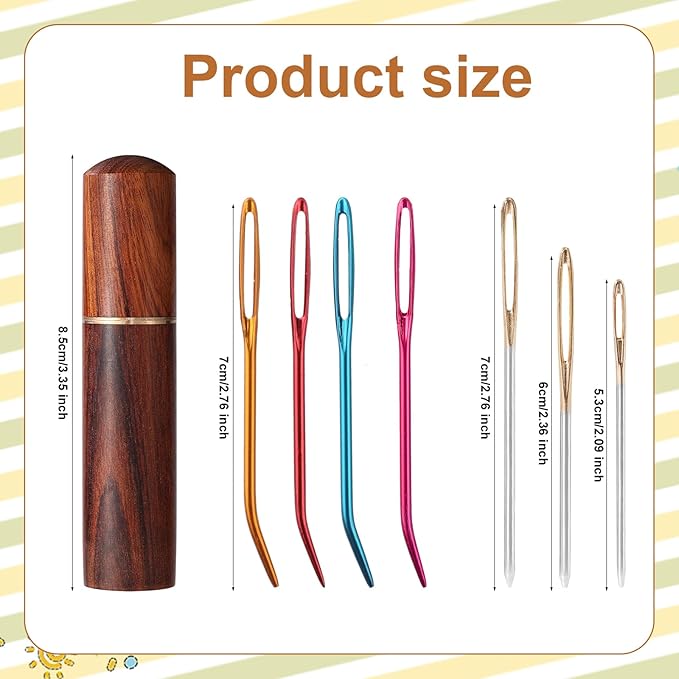17pcs Large Eye Sewing Needles Kit, Stainless Steel Large Eye Blunt & Bent Tapestry Needles with Wooden Case for Hand Yarn Knitting and Crochet Embroidery(5 Colors)