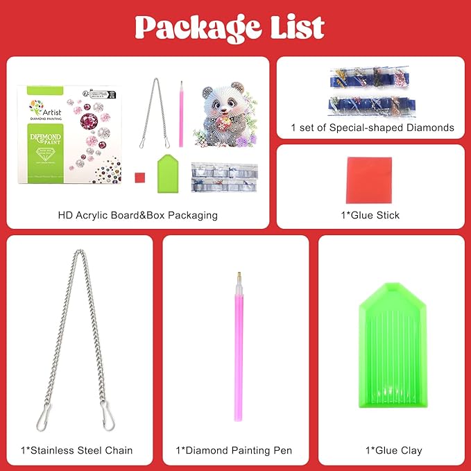 AIRDEA Panda Hanging Diamond Painting Kits,Special Shaped Diamond Art Kits for Beginner Cartoon Animals,Gem Art Pendant Decor 7.87x7.63in