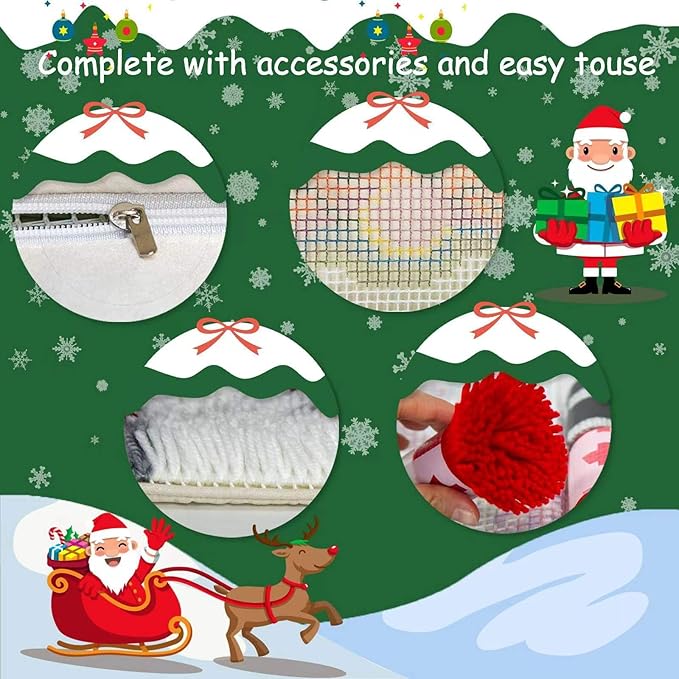 LAPATAIN Latch Hook Kits for DIY Throw Pillow Cover,Needlework Cushion Cover Hand Craft Crochet for Great Family 17X17inch Christmas Hat