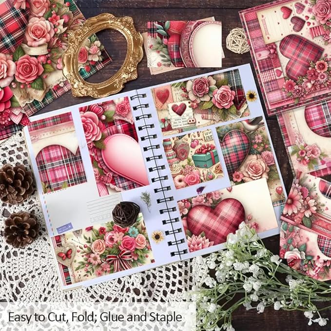 Vintage Valentine Scrapbook Paper Pad ,6"×6” Single-Sided Scrapbooking Decoupage Cardstock Origami Decorative Craft Paper for DIY Crafts, Card Making, Art Journaling, 24 Sheets 12 Designs