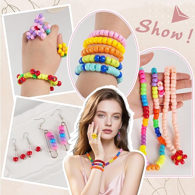 2880Pcs Pony Beads for Jewelry Making, 24 Color Plastic Pony Beads Bulk, 6×9mm Friendship Bead Bracelet Kit for Hair Braiding, Keychains, Necklaces, DIY Crafts Gifts