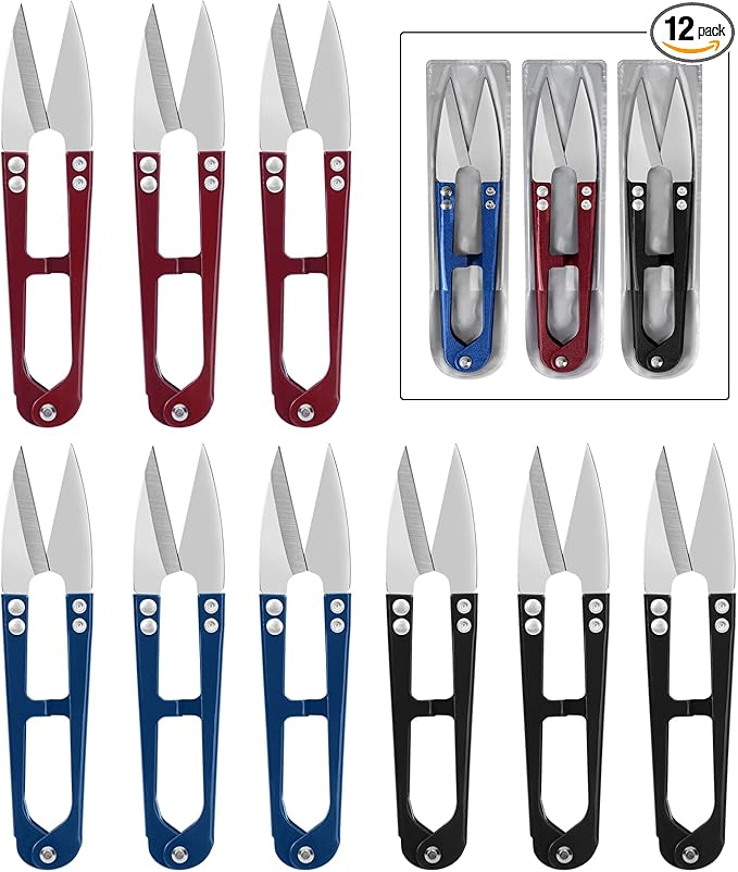 UCEC Compact Thread Snips Small Sewing Scissors 4.2 Inch Metal Thread Cutter Yarn Scissors 9‑Pack Red Blue Black for Fabric Cutting Embroidery