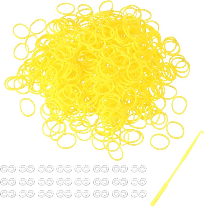 MECCANIXITY 600 Pcs Loom Rubber Bands Kit with 25 Pcs S-Clips 1-Hook Rubber Bands Refill Bracelet Making Kits for Weaving DIY Handcrafts Gift, Yellow