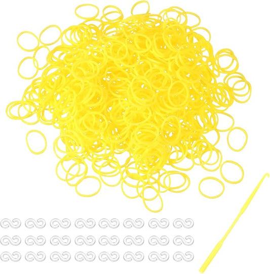 MECCANIXITY 600 Pcs Loom Rubber Bands Kit with 25 Pcs S-Clips 1-Hook Rubber Bands Refill Bracelet Making Kits for Weaving DIY Handcrafts Gift, Yellow