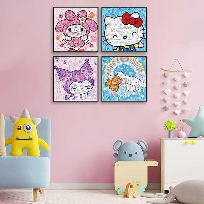 YSUNETER Diamond Painting Kits for Kids Beginner - 4 Pack DIY 5D Full Drill Diamond Art Kits for Children, Cute Animals Round Crystal Rhinestone Gem Art Crafts Home Wall Art Decor 5.9 x 5.9 Inches