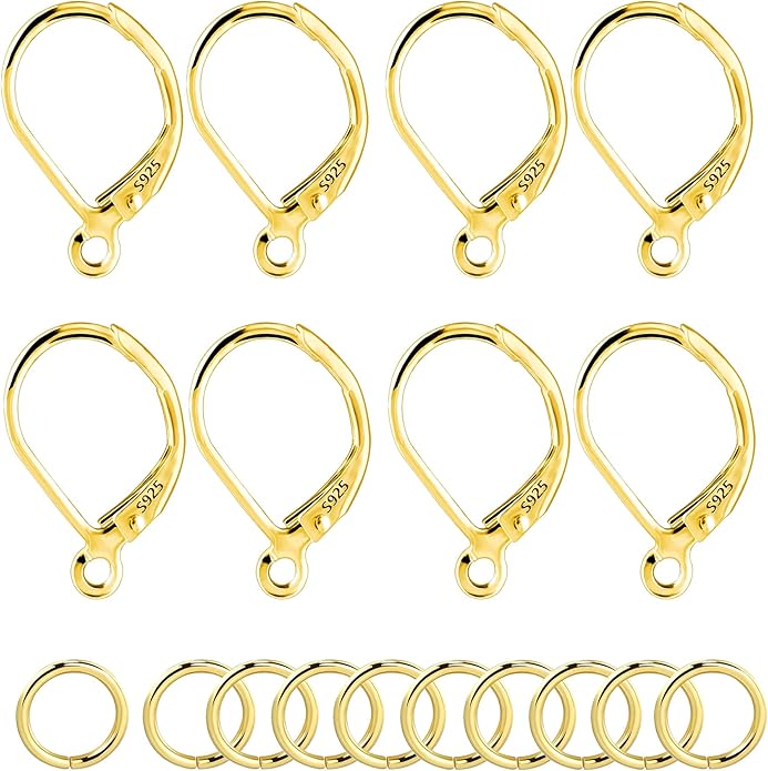 925 sterling silver leverback french hooks - hypoallergenic earring backs with jump rings set - dangle hooks sterling silver findings supplies for jewelry making