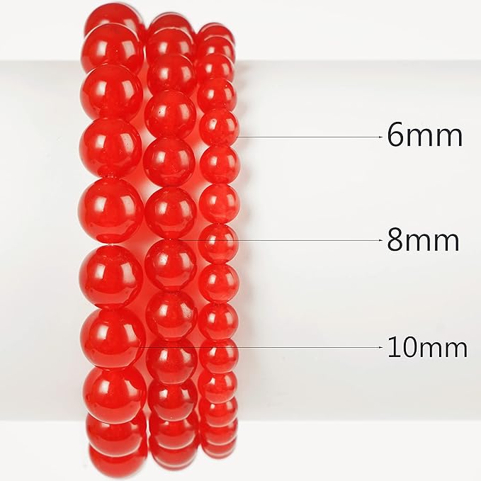 6mm Natural Red Chalcedony Round Bead - 60PCS Bulk Gemstone Beads for Jewelry Making, DIY Bracelets, Necklaces - Includes Crystal Stretch Cord - Stone Beads for Crafting Gifts