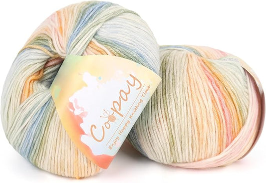 Coopay Yarn for Crocheting Knitting, Gradient Cake Yarns, 2 × 3.53oz - 240yds - 50% Cotton 50% Acrylic Ombre Yarns, Gradient Crochet Yarn for Blankets, Shawls, Scarves (208 Midsummer)