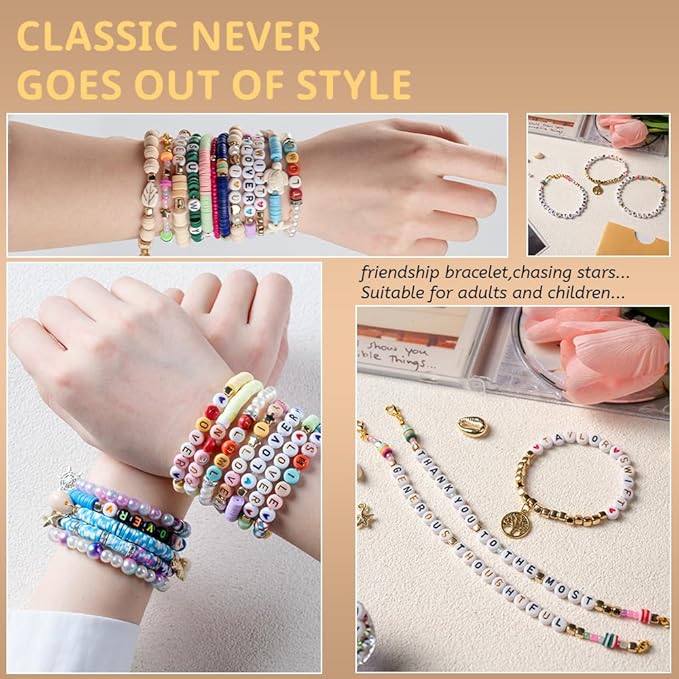 1900+ PCS Letter Beads, 2 Box Set Alphabet Beads for Bracelets, Round Number & Heart, 5m Elastic String Jewelry Making Kit, Ideal Gift for Friendship Bracelets (Black+Color)
