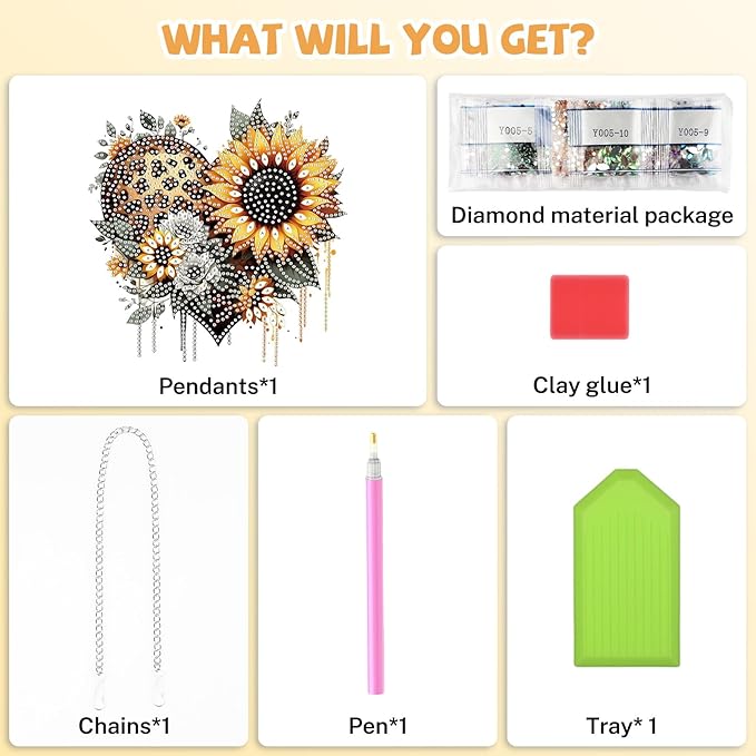 Bowetile Heart-Shaped Flower Diamond Art Hanging Kits for Adults, Diamond Art Suncatchers Sunflowers, 5D Special Shape Diamond Painting Pendant Window Ornament Gifts for Home Wall Decor