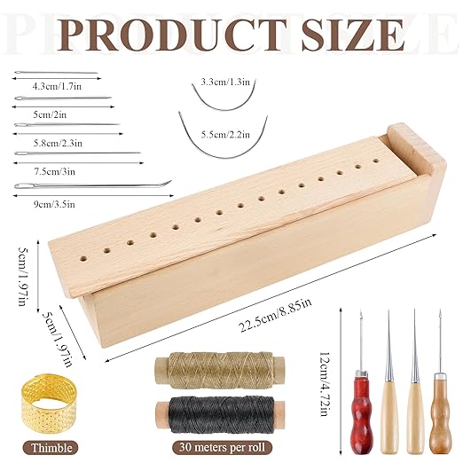 Wood Book Binding Cradle, Book Binding Kits Include Bookbinding Awl, Waxed Thread, Needle, Portable and Easy Store Hole Punching Supplies for DIY Crafts Scrapbook