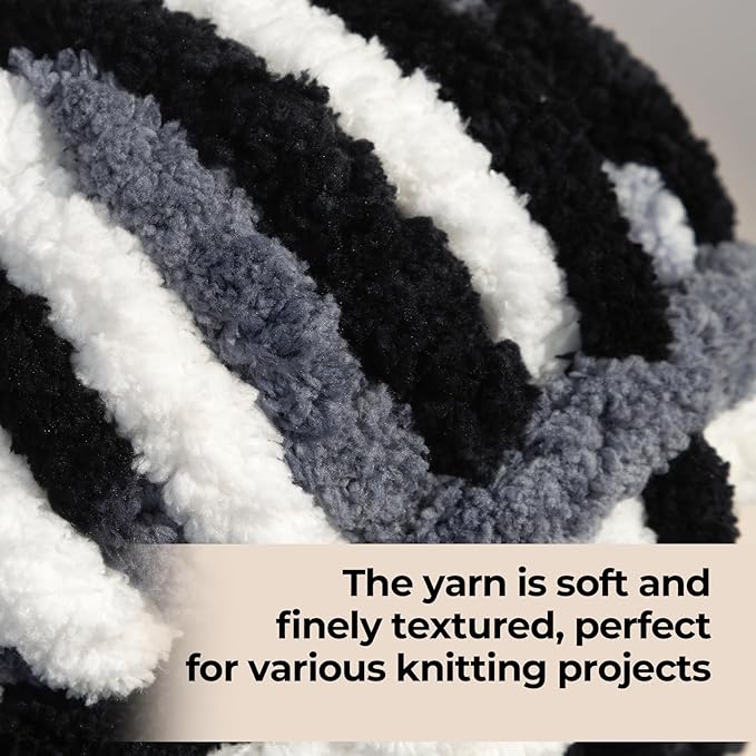 Chunky Yarn for Hand Knitting & Crocheting – Mixed Color Soft, Bulky Jumbo Yarn for Blankets, Scarves, DIY Projects, 8-Pack (Black, White, Gray)