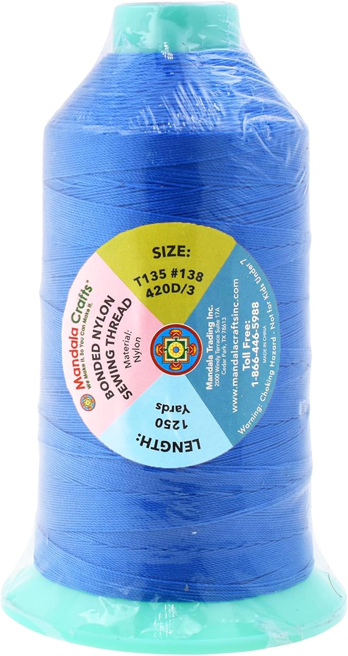 Mandala Crafts Size 138 420D T135 Bonded Nylon Thread - Sky Blue 1250 YDs Tex 135 Heavy Duty Sewing Threads for Leather, Jeans, Weaving, Outdoor Marine Upholstery