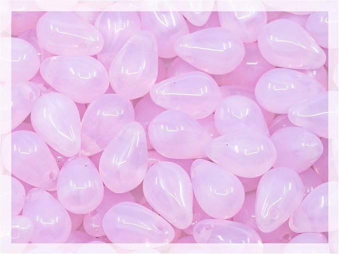 Czech 50-Piece Glass Beads, 6x9mm, Teardrop Opal Gentle Pink