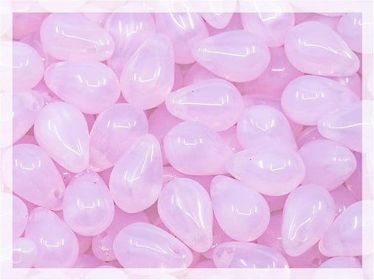 Czech 50-Piece Glass Beads, 6x9mm, Teardrop Opal Gentle Pink
