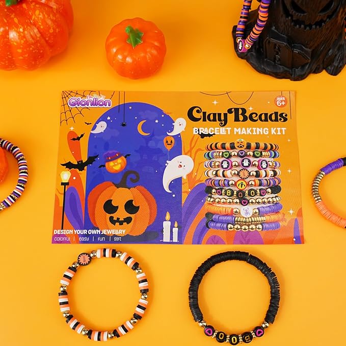 Gionlion 3500 Pcs Halloween Beads for Bracelets, Clay Beads Bracelet Making Kit Halloween Decorations Charms Jewelry Making, DIY Crafts for Gifts Party Favors