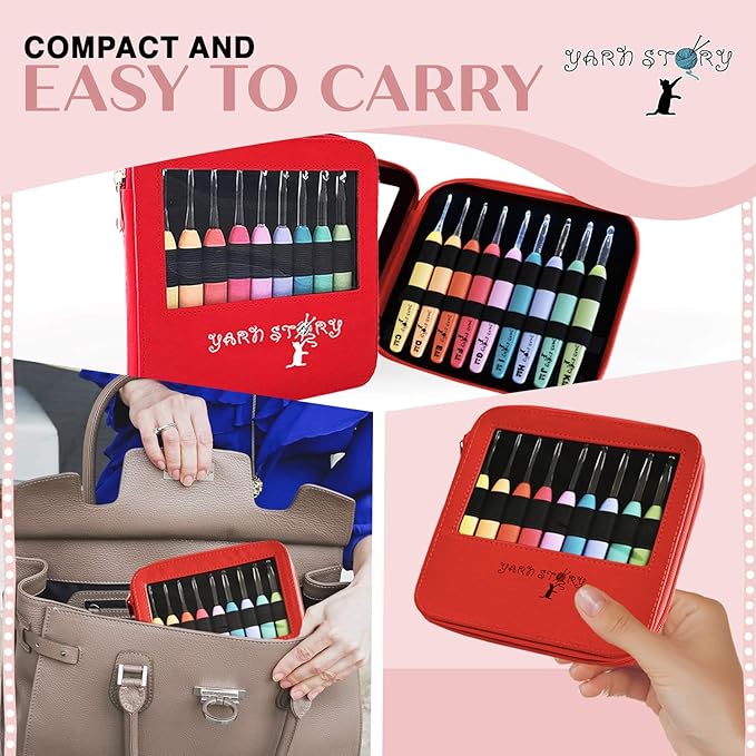 Yarn Story™ Light Up Crochet Hook Set 9/pkg - 9 Pcs Lighted Crochet Hooks Complete Set with 9 Extra Batteries - LED Lighted Crochet Hook Kit - Lite Crochet Set Sizes 2.5 to 6.5mm (Red with Batteries)