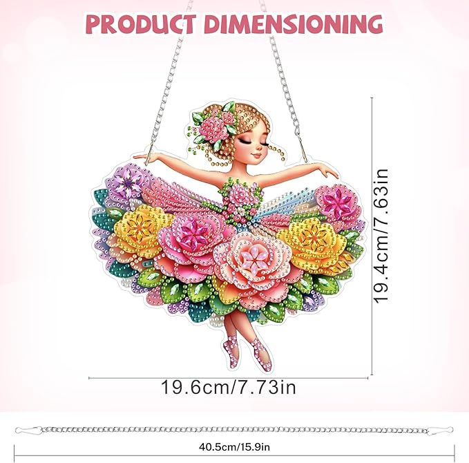 Bowetile Ballet Girl Diamond Art Hanging Kits for Adults, Diamond Art Suncatchers Dream Dancer, 5D Special Shape Diamond Painting Pendant Window Ornament Gifts for Home Wall Door Garden Decor