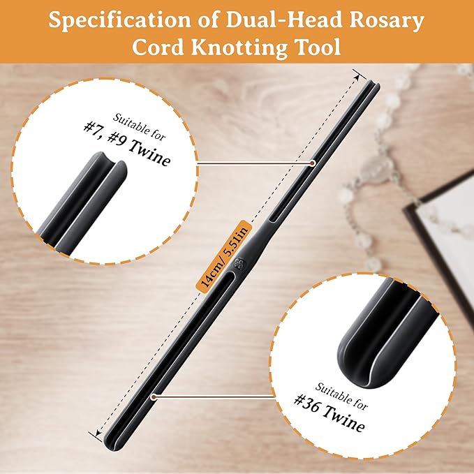 2 Pack Rosary Cord Knotting Tool, #7#9 and #36 Dual Head Twine Knotting Tool, Rosary Making Supplies, Beads Tying Kit, Beading Cord Kit for Jewelry, Fishing Hook, Bracelet(Black)