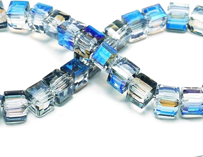8mm Sparkle Cube Crystal Beads for Jewelry Making - Faceted Spacer Beads for Bracelets(94-100pcs, Translucent Blue)