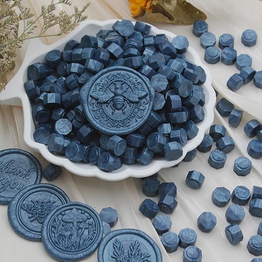 250pcs Wax Seal Beads Dark Blue, Andotopee Premium Sealing Wax Beads for Stamp Seals, Octagon Seal Stamp Pellets Refill Pack for Wedding Invitation, Letter Envelope, Scrapbook DIY Crafts