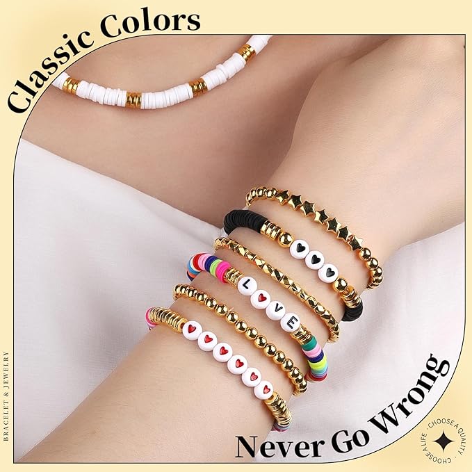 LEOBRO Letter Beads Bracelet Making Kit, Alphabet Beads for Bracelets, with Gold Bead and Elastic Bracelet Strings