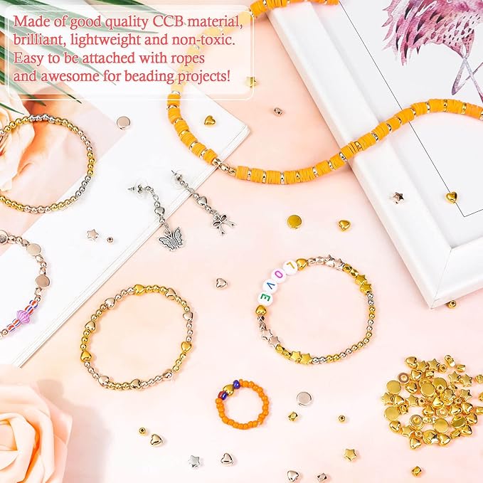selizo 2160 Pieces Gold Spacer Beads Set, Assorted Bracelet Beads for DIY Jewelry Making(Gold, Sliver, Rose Gold, KC Gold)