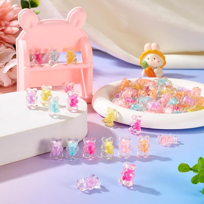 FASHEWELRY 1 Bag Clear Acrylic Bear Beads 18mm Gummy Bear Pony Beads Big Cute Candy Bear Beads Bulk for Bracelet Necklace Earring Jewelry Making