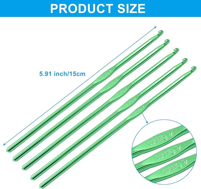 Cionyce 6 Pack Aluminum Crochet Hook 4mm US Size G (Size 6) Crochet Needle for DIY Craft Yarn Knitting Needles