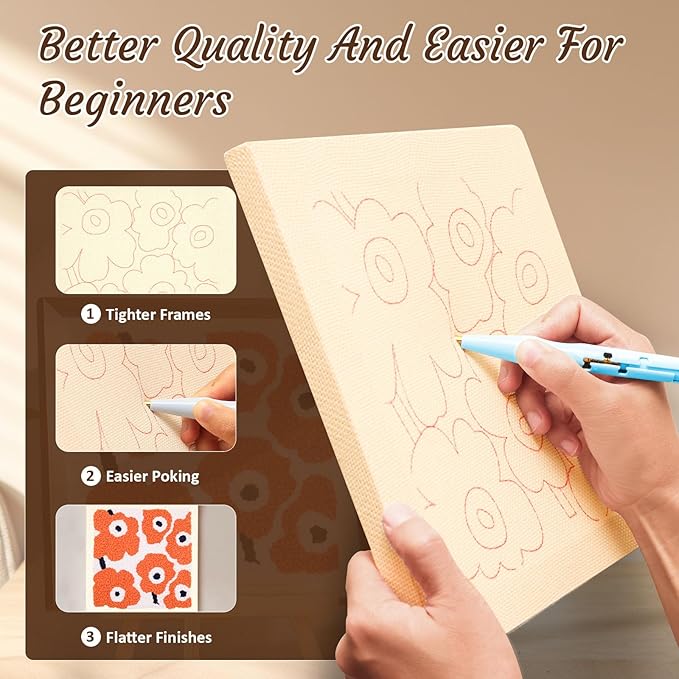 frartoold Punch Needle Kit for Adults Beginners, Plant Theme Embroidery Craft Kit，Embroidery Punch Needle kit Frame，Embroidery Starter Kits for Beginner Kids，Home Decor Gift Idea(Art Deco, Orange)