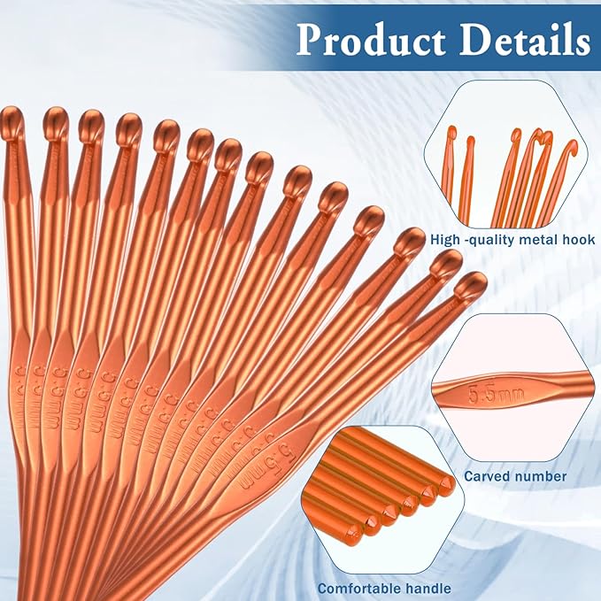 5.5 mm Crochet Hook, 20 Pcs Aluminum Crochet Hooks US Size I (Size 9) Knitting Needles Crochet Supplies for DIY Yarn Crafts Beginners (Orange)