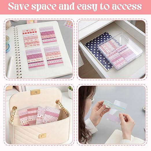 Crtiin 60 Pcs Washi Tape Cards Organizer with Storage Box –Portable Washi Tape Holder & Display Board for Scrapbooking, Journaling, DIY Crafts, Travel(Clear)